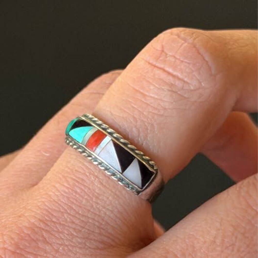 Vintage Sterling Silver Southwest Inlay Ring | Zuni | Size 7
